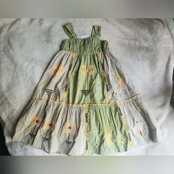 Zara Girls  Embroidered Strappy Dress Sizes 9 and; 11-12 Years Khaki - Picture 3 of 6